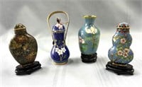 (4) Miniature cloisonné vases and snuff