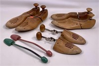 3 pr. Wooden shoes lasts, #73 and #74, 10.5" long,