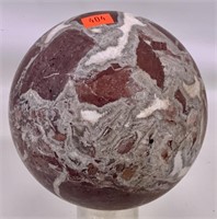 Marble ball, 6" round, brown, white and gray.