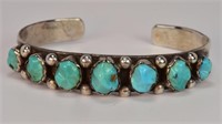 Indian Silver Turquoise Stone Bracelet Signed LHH