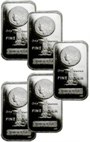 (5) Morgan Design Silver Bars 1 oz. Each