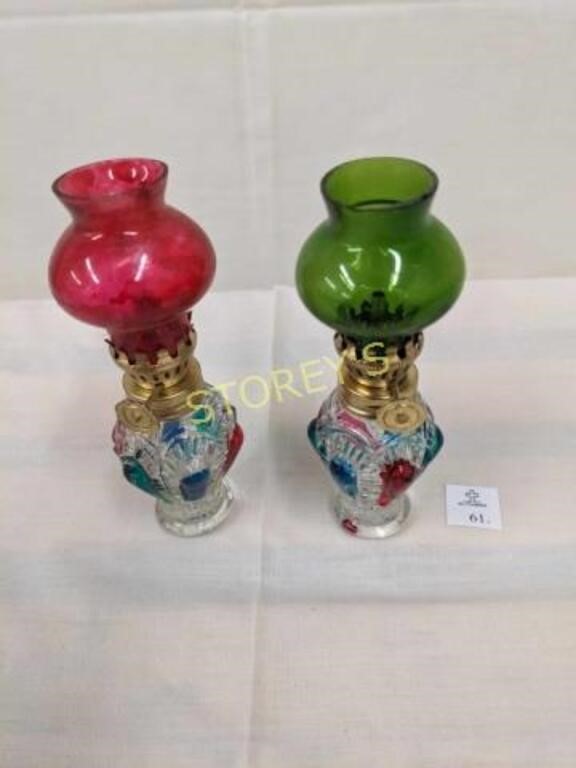 2 Miniature oil Lamps Colourful