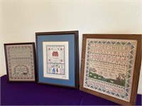1985, 1991 1995 Large Framed Cross Stitch Works