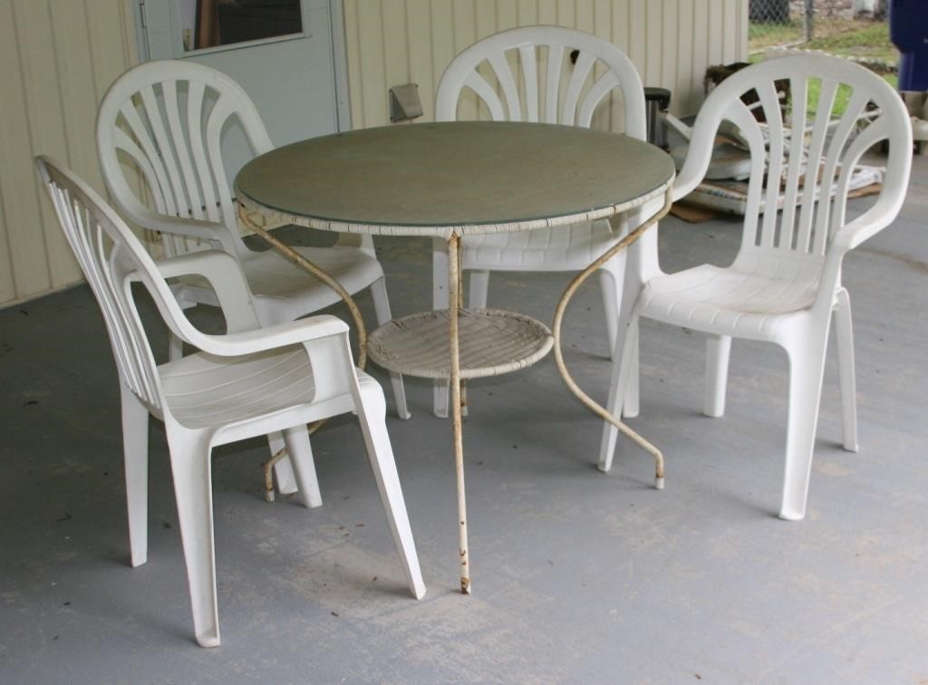Outdoor Glass Top Wicker & Metal Table and Chairs