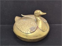 Vintage India Brass Duck Trinket Dish with Lid