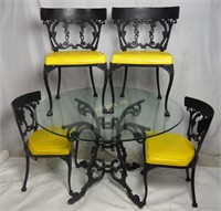 Cast Iron Patio Table & Four Matching Chairs Lot