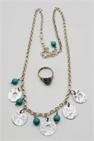 (E) Sterling Silver and Turquoise Necklace (20"