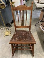 Antique Wooden Rocking Chair w/ Leather Seat