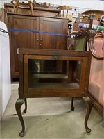 Vintage Oak Butlers Table W/ Cabriole Legs, Glass