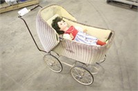 VINTAGE BABY BUGGY WITH DOLL