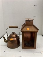 Metal Candle Lantern and Copper Teapot
