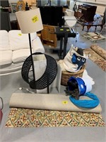 AREA RUG, FLOOR LAMP, HAMPER BASKETS, MOP