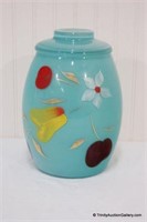 Vintage Handpainted Pastel Blue Glass Cookie Jar