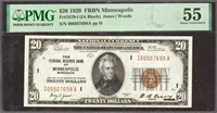 1929 PMG 55AU $20 Minneapolis Minnesota Federal Re