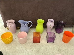 10 pc lot of glass/ceramic vase pitcher & planters