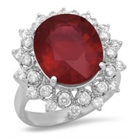 14k White Gold 9.42 cts Ruby & Diamond Ring