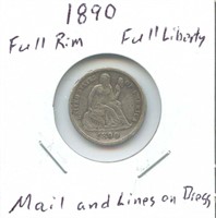 1890 Seated Liberty Dime - Full Rim, Full Liberty