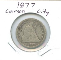 1877 Carson City Seated Liberty Silver Quarter