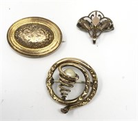 3 Victorian Brooches Gold Filled & Sterling