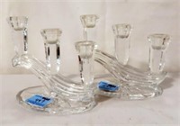 PAIR OF CRYSTAL 3 CANDLE CANDLE HOLDERS