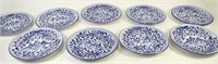 SET OF NINE BLUE AND WHITE MAJOLICA CHARGERS