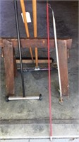 Assorted hand tools, squeegee, push broom,