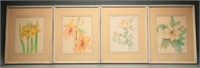 Framed Watercolor Floral Art Signed (4)