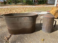 Antique metal tub & container
