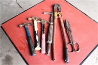 bolt cutters, snips, 3 hammers