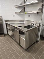 SS CORNER WORK STATION WITH SINK & SLIM JIM WASTE