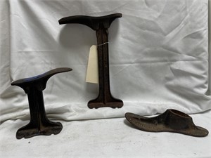 2 Metal Cobblers Shoes on Stand & More