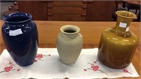 TWO LARGE POTTERY VASES AND ONE STONEWARE