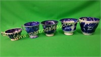(5) Vintage Flow Blue Cups