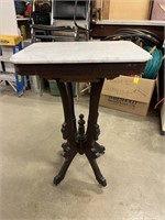 Victorian end table with marble top on wheels