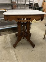 Victorian side table on wheels w/marble top
