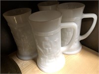 Lot of 4 matching white milk glass beer steins