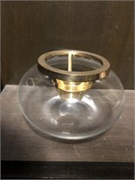 Clear glass bowl with solid brass candle holder