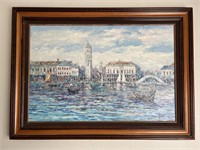 Vintage, signed acrylic on canvas of Venice, Italy
