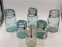 -6 vintage atlas EZ seal canning jars 3 blue