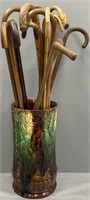 Walking Sticks & Canes; Majolica Stand as is