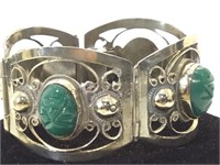 Sterling  Southwest style bracelet/ green gems