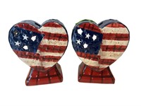 Heart Shaped Americana Candle Holder Set of 2