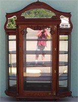 ORNATE VICTORIAN HARD PINE CHINA CLOSET, CURVED