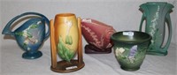 5 PCS. ROSEVILLE POTTERY, THORNAPPLE VASE 8" H,