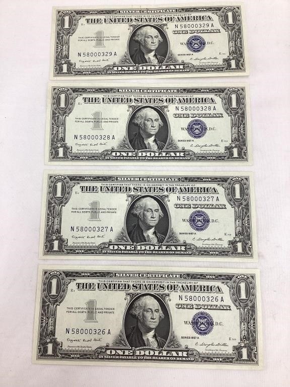(4) Consecutive Numbers 1957A Silver Certificates