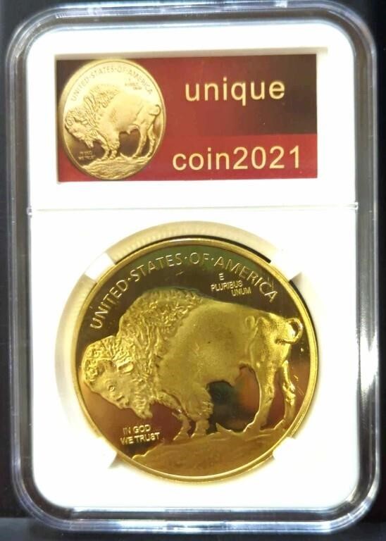 Slabbed 2021 gold tone buffalo nickel token