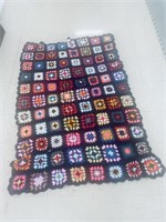 Granny Squares Afghan Colorful on Black