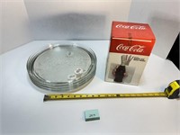 4 Glass Coke Platters & Coke Napkin Straw Holder