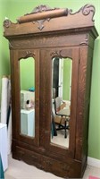 Large Antique wardrobe Cabinet Tiger Oak