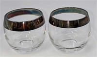 2 Vintage Silver Rimmed Tumbler Glasses Dorothy Th